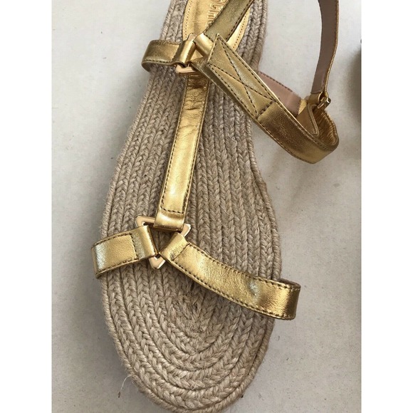 Schutz Sandalia Salto Baixo Jute Gold Metallic Platform Sandals - Picture 7 of 12